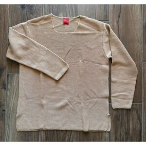 Olsen Europe Ribbed Wool Blend Mock Neck Sweater in Camel Tan Size LG 10 Casual‎